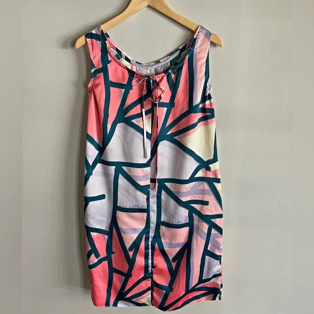 Simply Vera Wang Abstract Print Dress Beaded Neck Shift Mini XS Chic